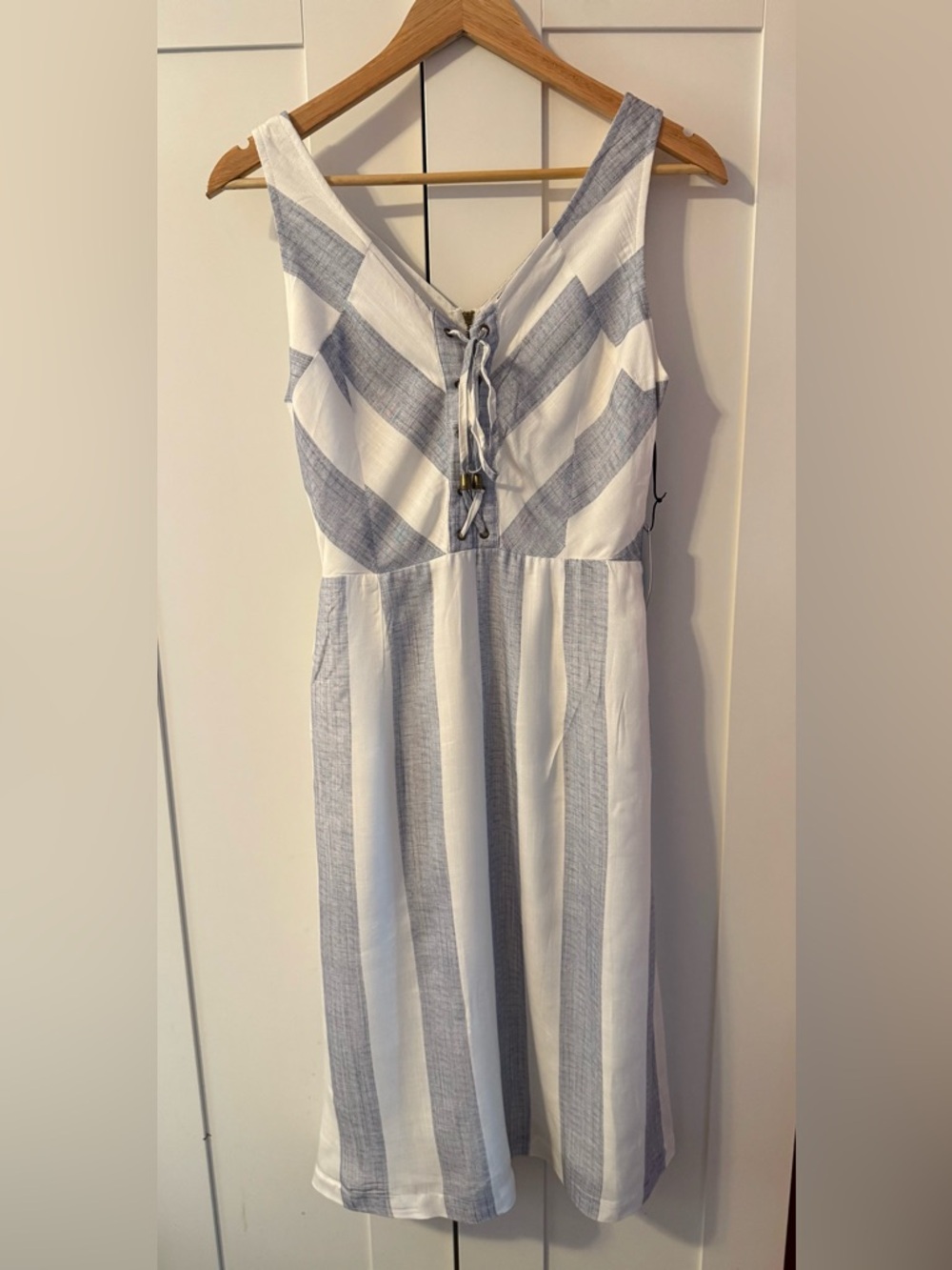 Lulus Martha's Vineyard Blue and White Striped Lace-Up Midi Dress